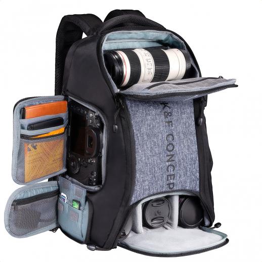 camera-rugzak-886dnq-1.jpg K&F Concept Camerarugzak 25L Grote Capaciteit Cameratas voor Fotografen met Regenhoes Cameratas met 15,6 Inch Laptopvak Compatibel met ... - Afbeelding 1