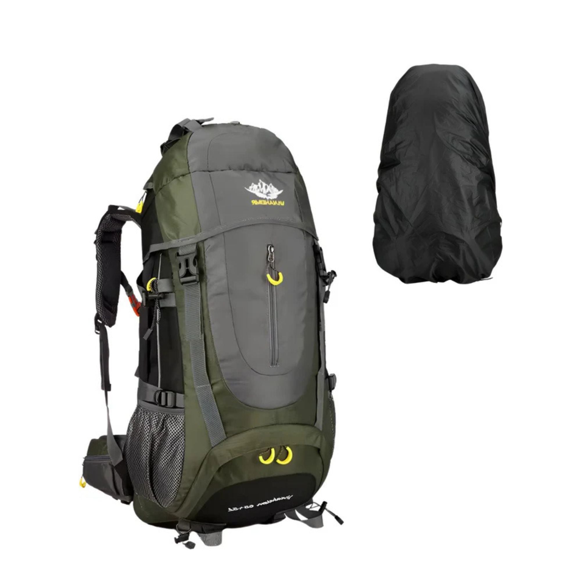 grote-rugzak-408hcm-1.jpg CarryQuest® Grote Camping Rugzak Reistas 65+5L Duurzaam Nylon + Regenhoes Sporttassen Wandelen Groen - Afbeelding 1