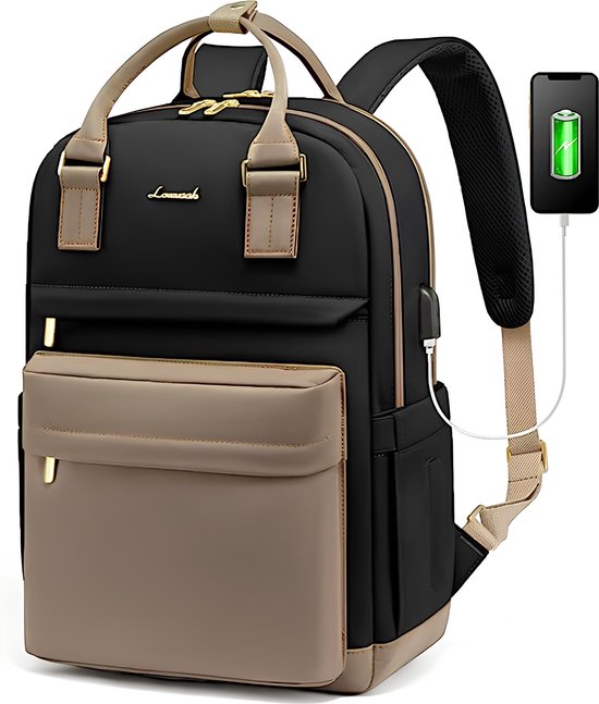 hippe-laptop-rugzak-dames-112lfx-1.jpg Rugzak voor dames 17 inch laptop USB aansluiting Waterdicht nylon waterdicht LOVEVOOK | bol - Afbeelding 1