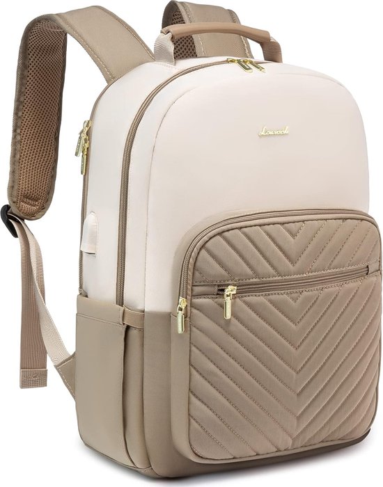 hippe-laptop-rugzak-dames-485ghh-1.jpg LV Rugzak dames laptop 15.6 inch beige met USB oplaadpoort voor werk | bol - Afbeelding 1