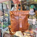 Leren rugzak cognac foldover met gesp