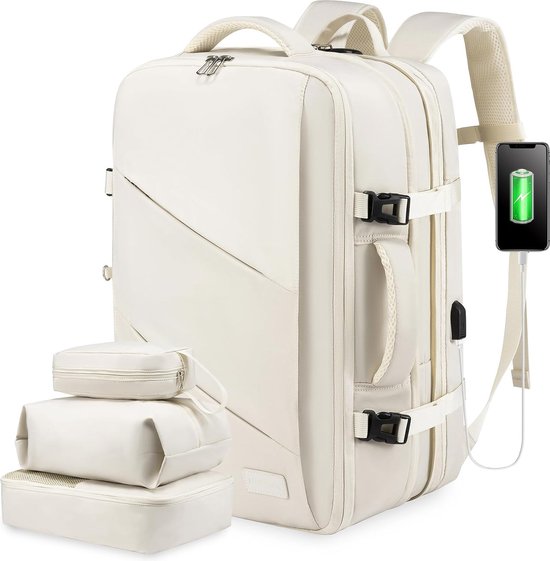 reisrugzak-handbagage-167etf-1.jpg Rugzak handbagage vliegtuig Reisrugzak 17 inch laptop Beige | bol - Afbeelding 1