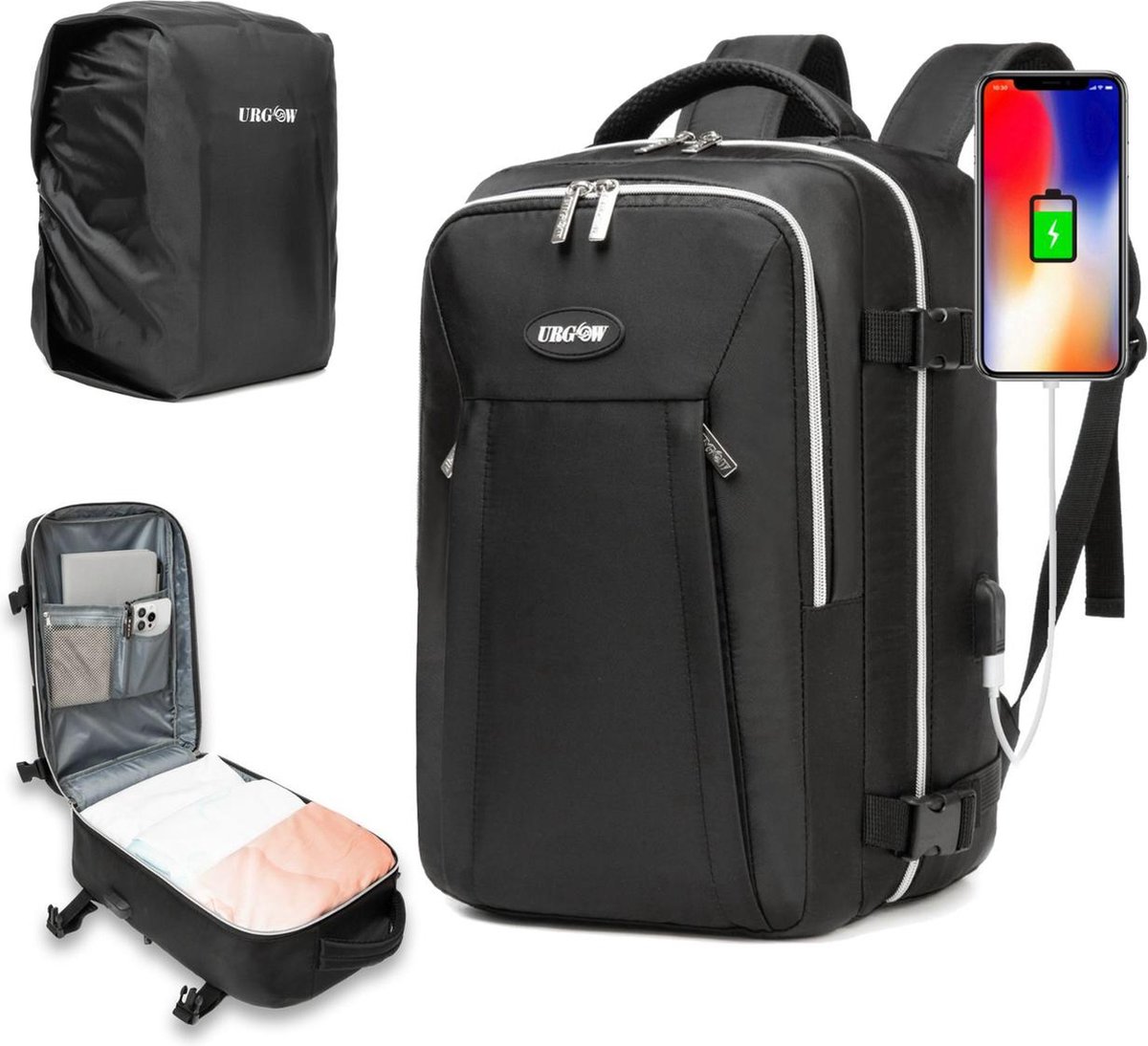 rugzak-40x20x25-739noe-1.jpg URGOW Ryanair Handbagage 40x20x25 Rugzak voor handbagage Cabinetas onder de stoel Rugzak met regenhoes Unisex lichtgewicht – Schooltas Backpack Carry on MaxICT.nl - Afbeelding 1