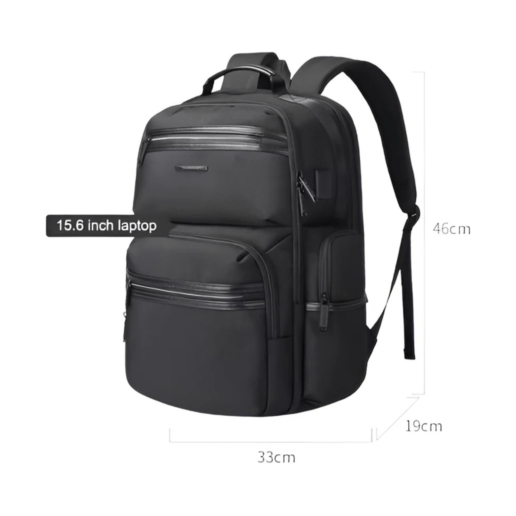 rugzak-laptop-waterdicht-977frp.png Zwart CarryQuest® Anti diefstal Laptop Rugzak 15,6" Waterdicht + USB Oplaadpoort Schooltassen Zwart - Afbeelding 1