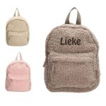 Junior rugtas Teddy met naam geborduurd | Taupe